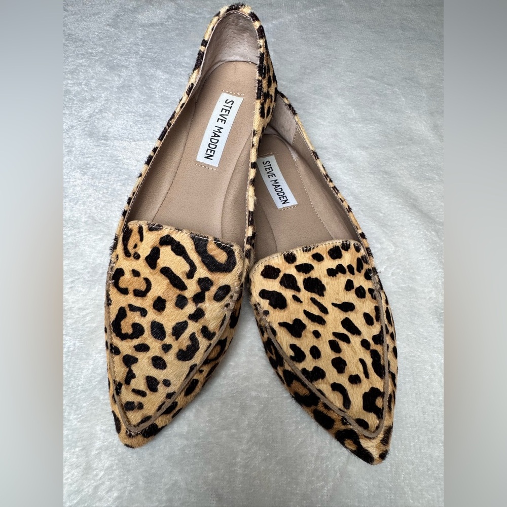 Steve Madden Featherl Cow Hair Leopard Print Women's‎ Loafers Flats Size 6